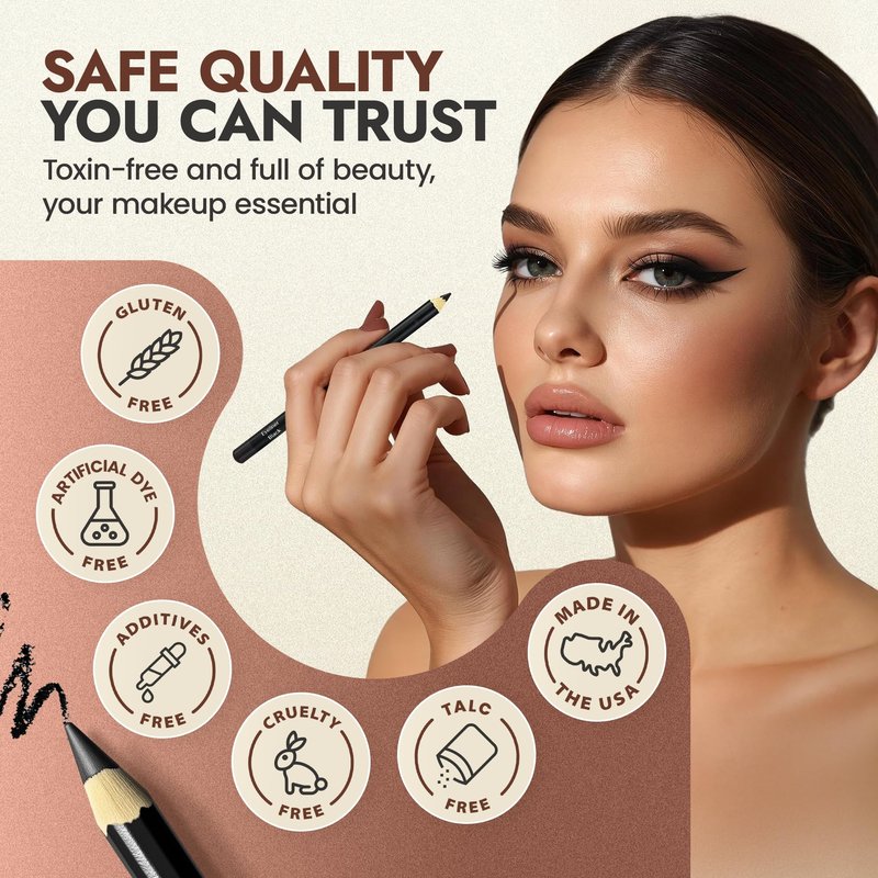 BaeBlu Natural Eyeliner Pencil, Black (Pack of 2) - Hypoallergenic, Water & Smudge Proof Eyeliner for Sharp Lines and Defined Eyes - Long-Lasting & Organic with Jojoba & Castor Oil for Sensitive Eyes