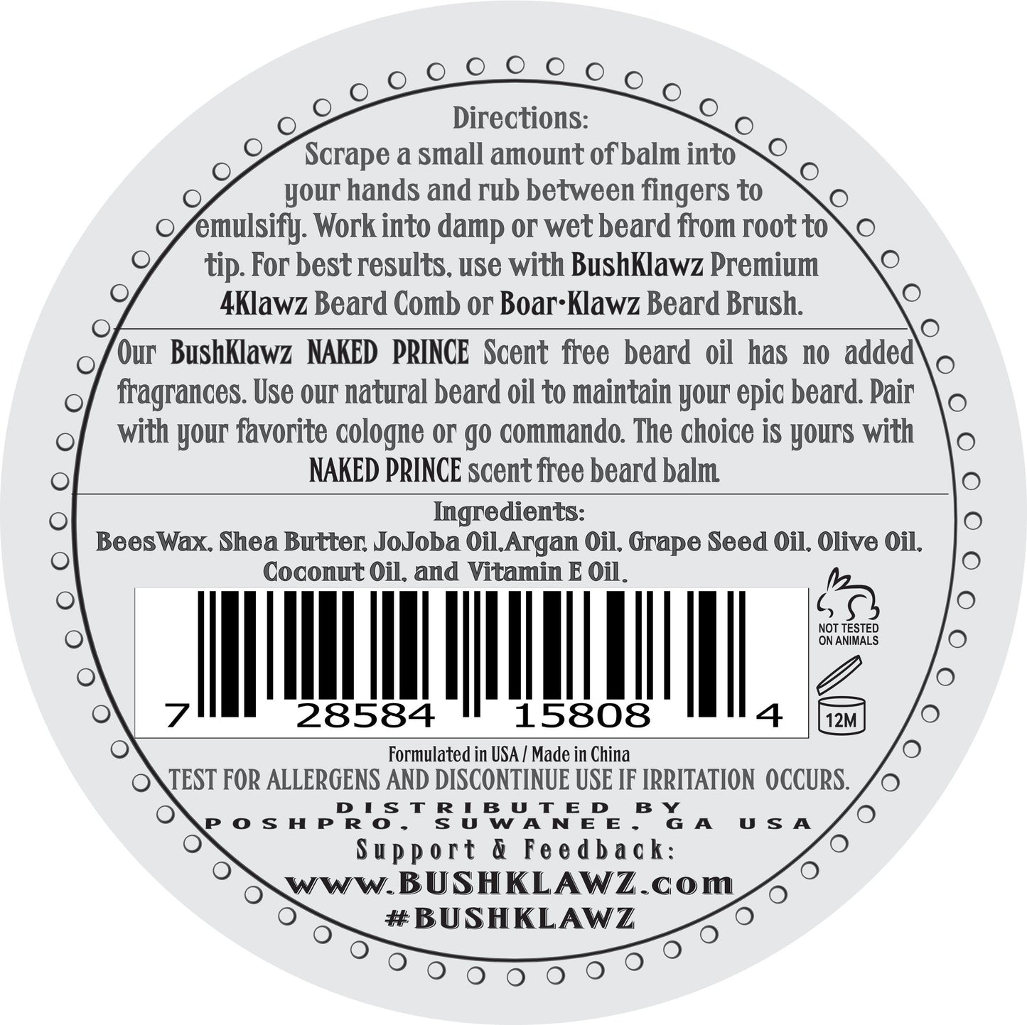 BushKlawz Beard Balm and Leave-in Conditioner, 5 Full Size 2.0 oz Balms - Urban, Lumber, Pacific, Naked Prince Fragrance Free, Premium Line, Great Gift for Christmas, Father's Day