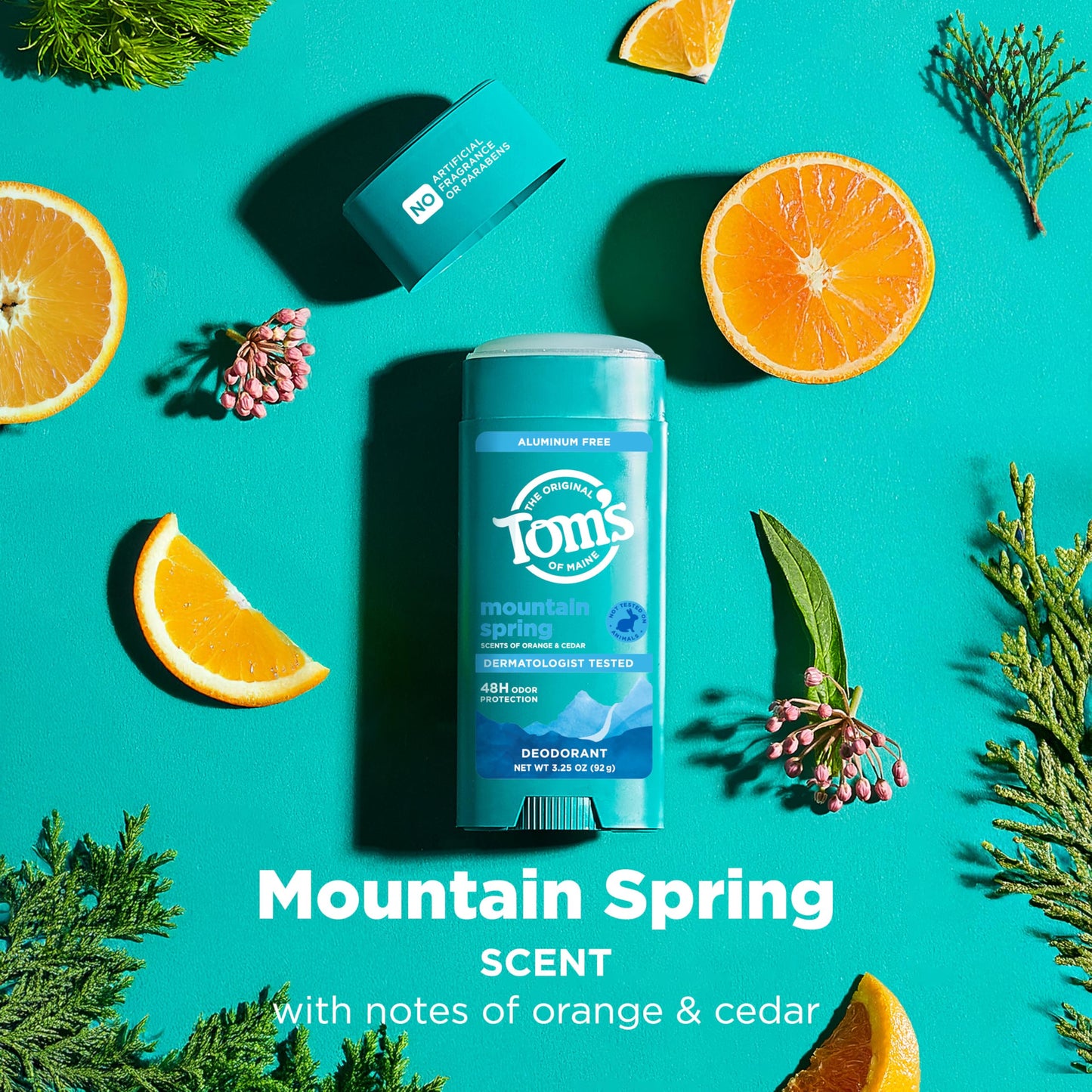 Tom’s of Maine Mountain Spring Natural Deodorant for Men and Women, Aluminum Free, 3.25 oz, 2-Pack