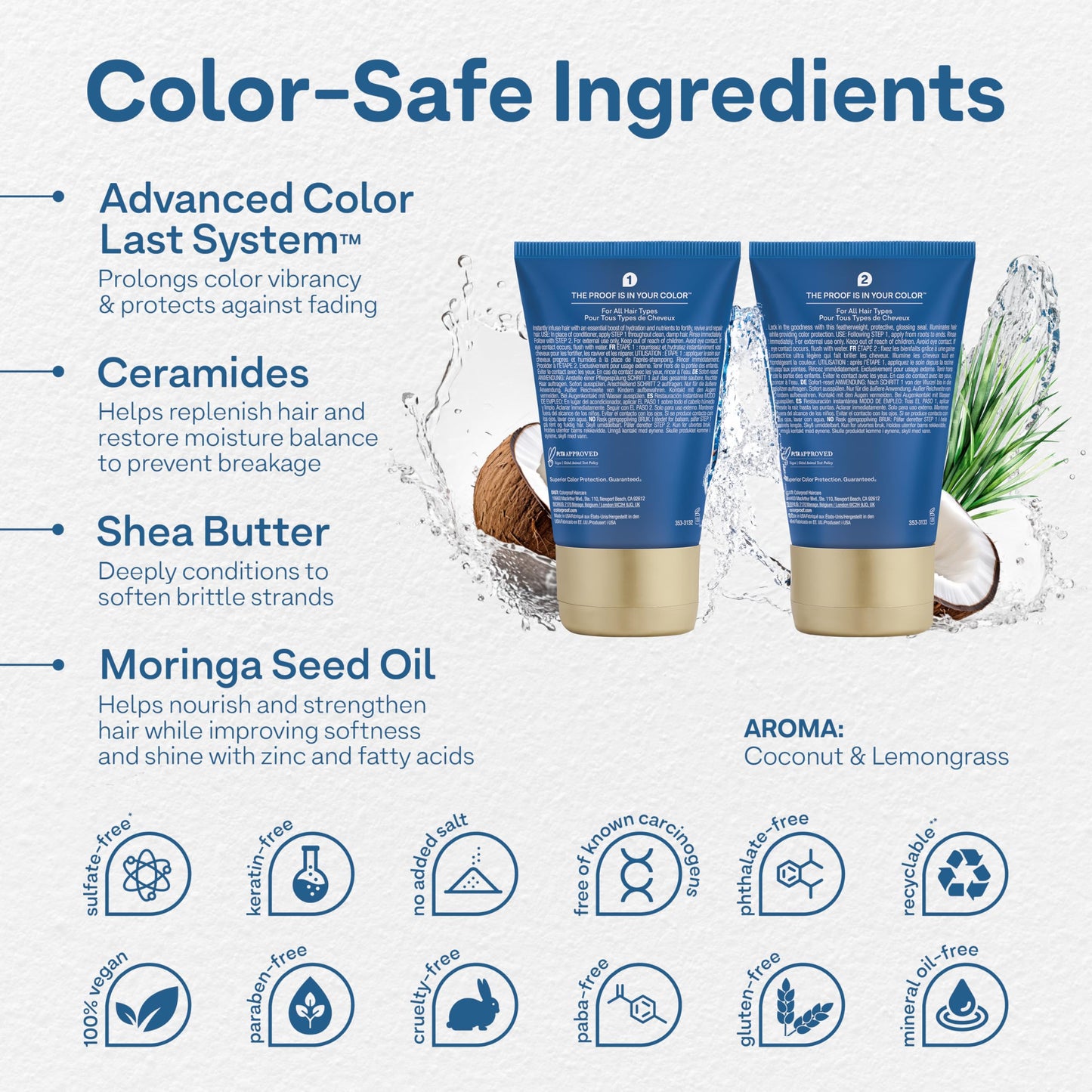 Colorproof Instant Reboot Treatment Masque 2 Fl. Oz. (2 Pack) Hair Mask, Lightweight, 2-Step Hair Mask for Damaged Hair with Color Protection, Coconut & Lemongrass Scent