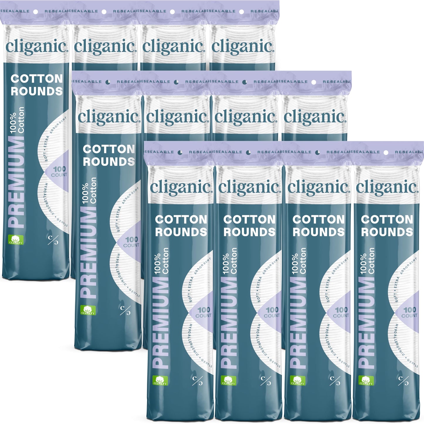 Cliganic Premium Cotton Rounds for Face (Bulk 1200 Count) Makeup Remover Pads, Hypoallergenic, Lint-Free | 100% Pure Cotton