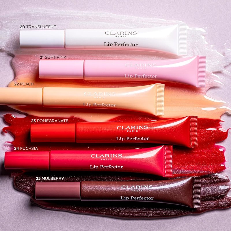 Clarins Lip Perfector - Peptide Plumping Hydrating Lip Gloss | Non-Sticky Shine, Sheer Shimmer Finish | 0.35 Ounces