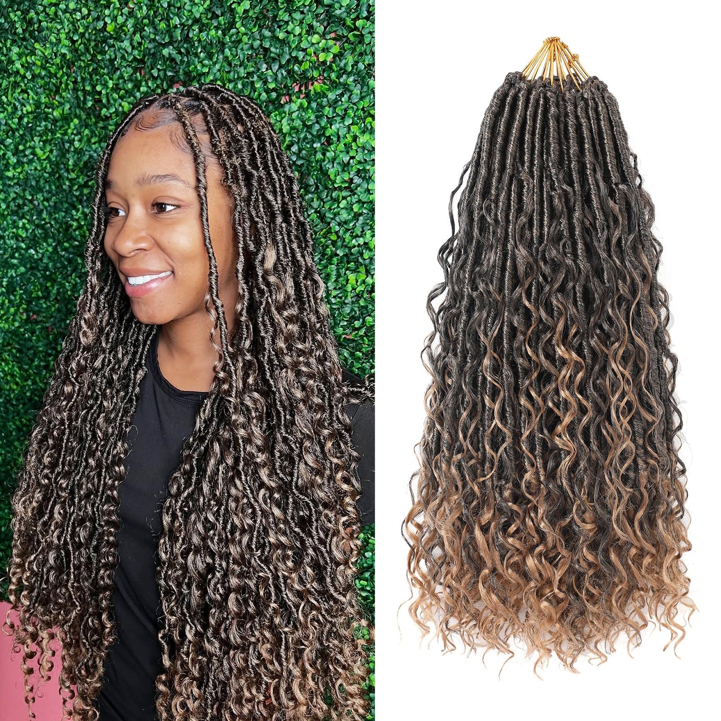 9 Packs Crochet Hair 24Inch Goddess Locs with Curly Ends Long Bohemian River Pre Looped Crochet Hair for Black Women(24inch,1B)