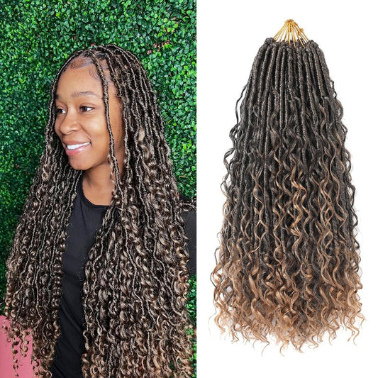 9 Packs Crochet Hair 24Inch Goddess Locs with Curly Ends Long Bohemian River Pre Looped Crochet Hair for Black Women(24inch,1B)