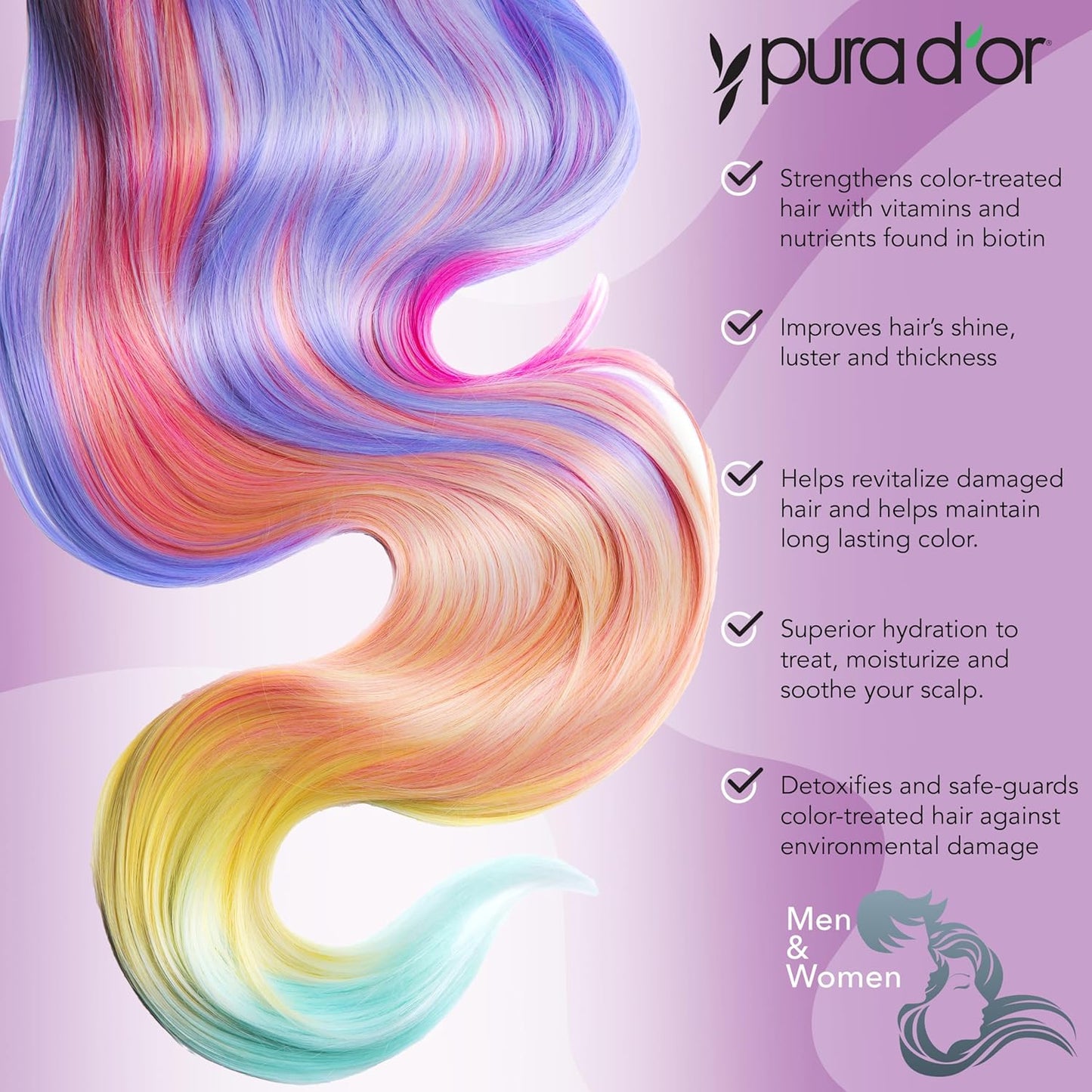 PURA D'OR Purple Shampoo & Conditioner Set - Biotin Formula for Bleached, Blonde & Silver Hair | 16oz Each