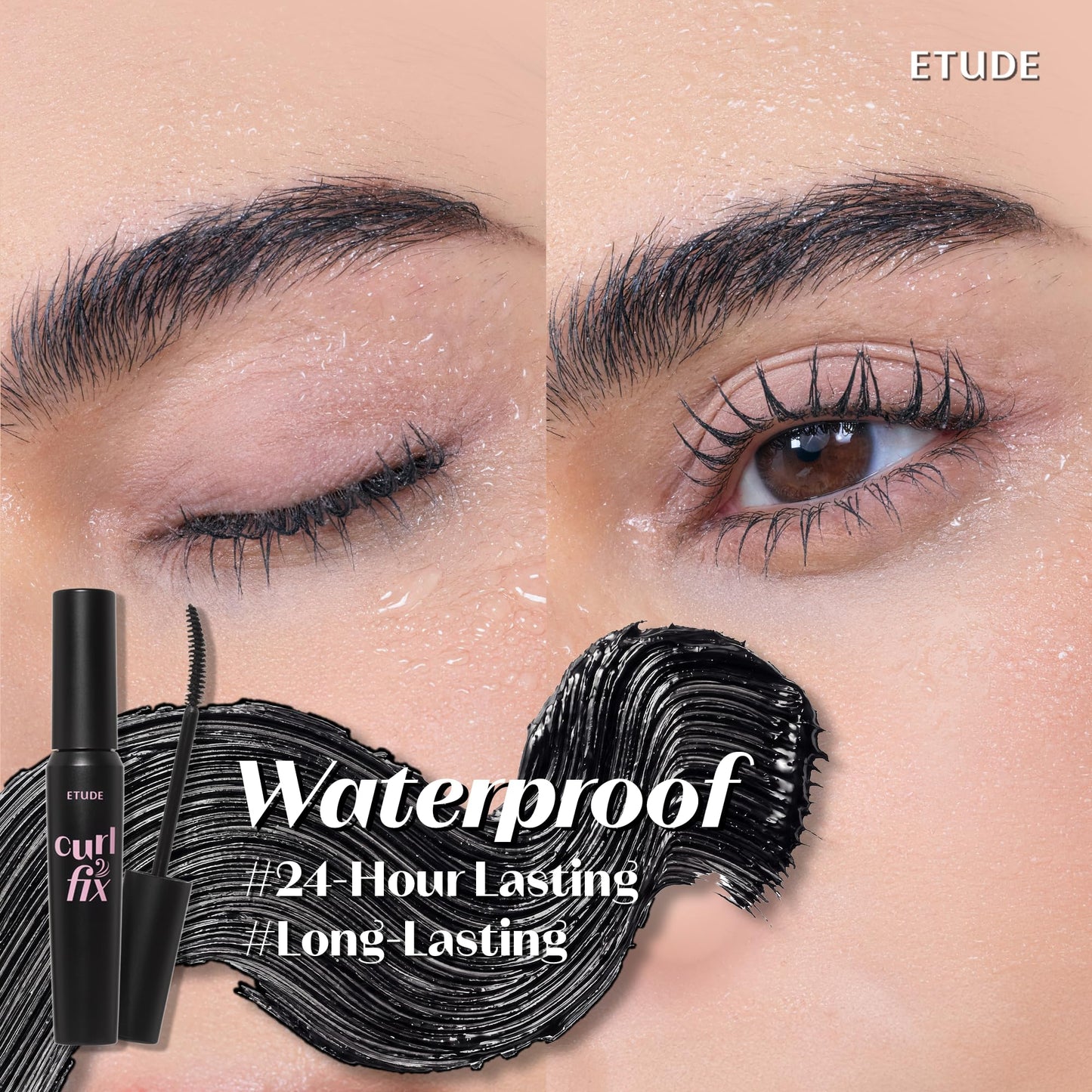 ETUDE Curl Fix Mascara Mini, Lash Mascara, Strong Curl Up, Long-Lasting, Waterproof, Lightweight, Korean Makeup, Beauty, Vegan Certified, Volume (0.14 Fl Oz)