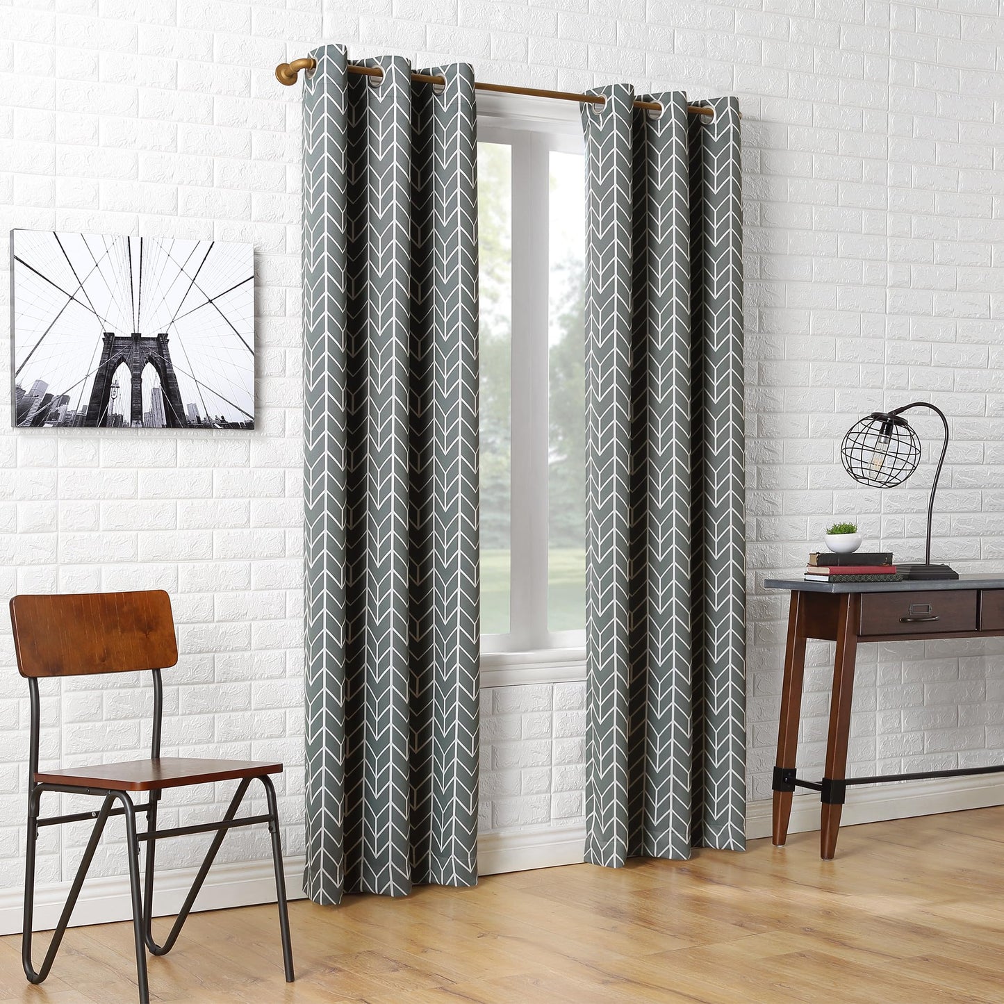 Sun Zero Kenwood Chevron Blackout Grommet Curtain Panel, 40" x 63", Gray