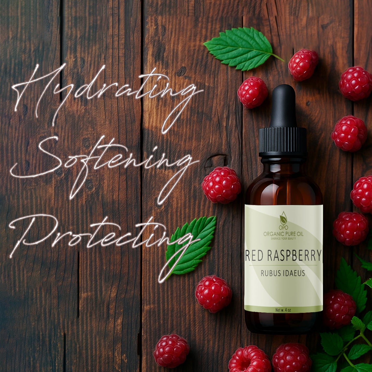 OPO Red Raspberry Seed Oil - 4 oz Glass & Dropper - Pure Unrefined Cold Pressed Non GMO Vegan Carrier Oil for Face Hair Skin Body Nails Lips Cuticles Scalp - Organic Pure Oil