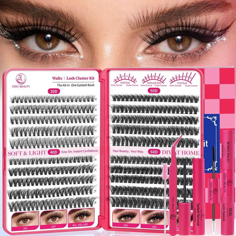 Waltz Lash Clusters Kit Lash Clusters Lashes D Curl Eyelash Clusters Natural Lash Extension Kit Fluffy False Eyelashes DIY at Home with Bond and Seal