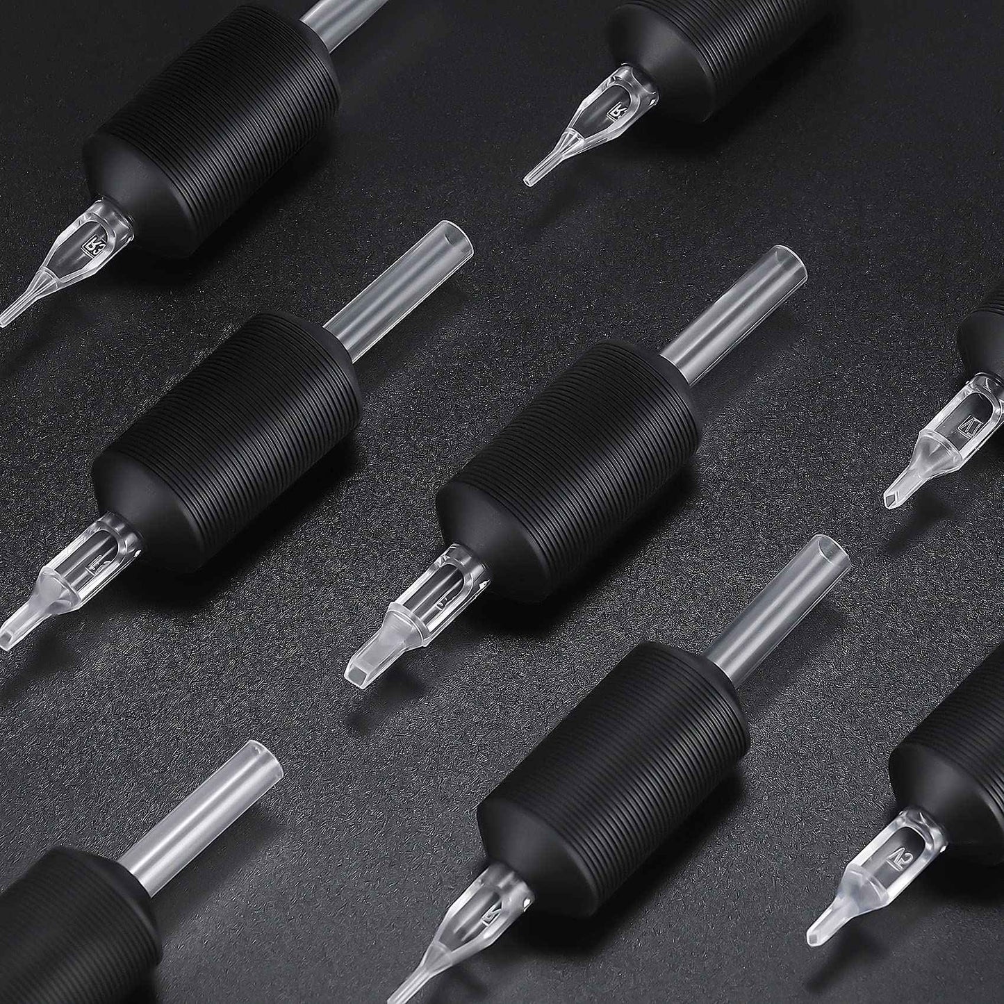 Keilend 25PCS 1 Inch 15 Mag Tubes with Soft Black Silicone, Disposable Tube Grips with Clear Long Tips, 15 Flat Tube for 14F, 15RM, 15M1, 29M2, 29RM2