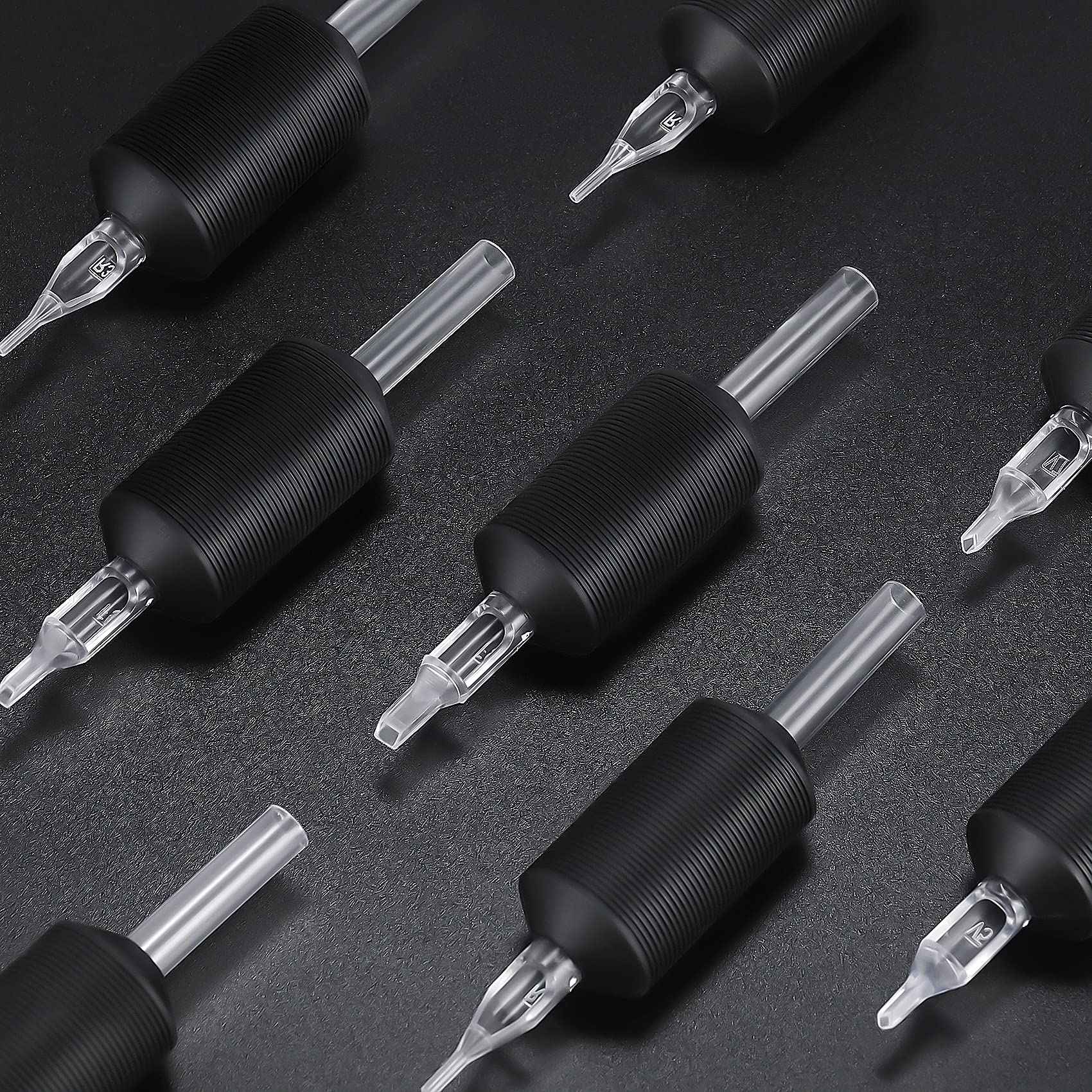 Keilend 25PCS 1 Inch 15 Mag Tubes with Soft Black Silicone, Disposable Tube Grips with Clear Long Tips, 15 Flat Tube for 14F, 15RM, 15M1, 29M2, 29RM2