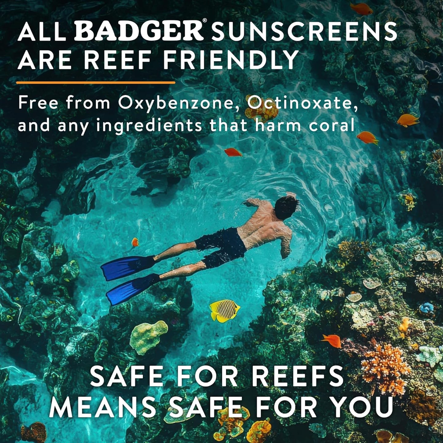 Badger Reef Safe Mineral Sunscreen SPF 50 - 98% Organic Zinc Oxide, Non-Toxic, Water Resistant | 2.4 oz Tin (2 Pack)