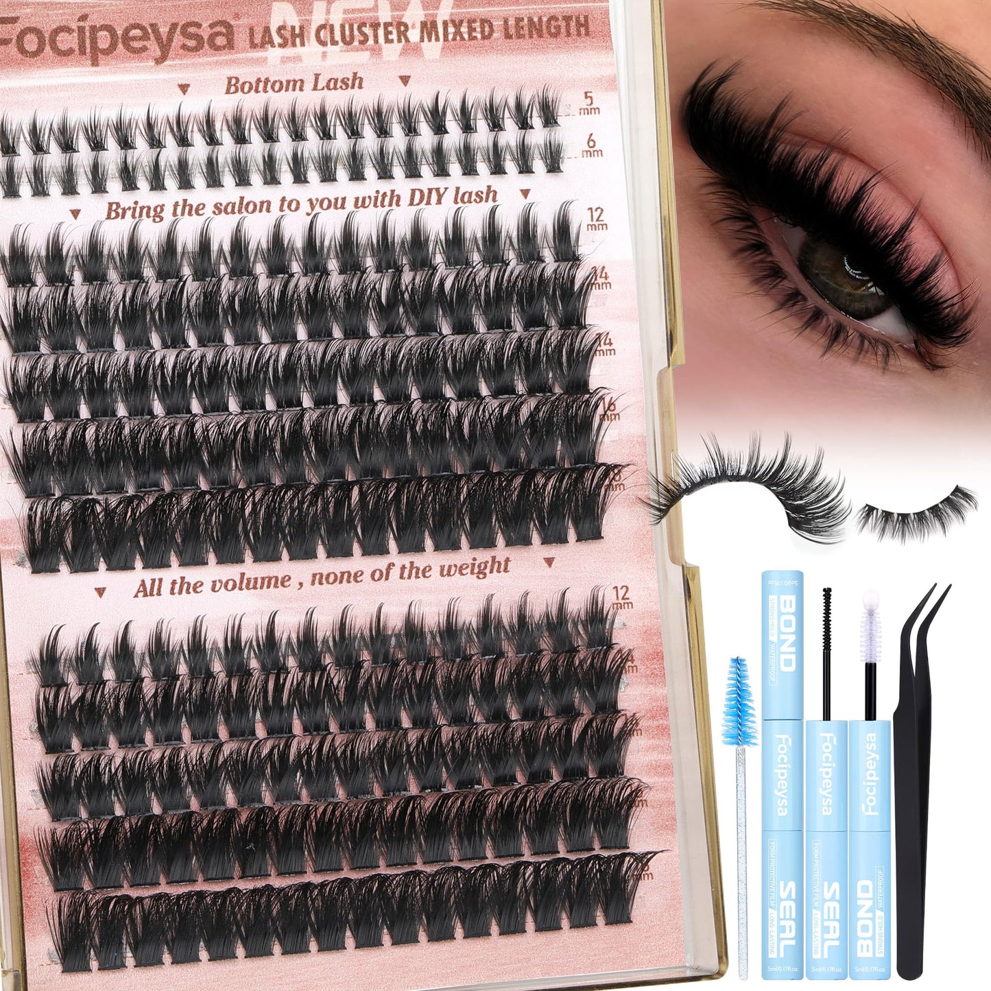 Focipeysa Volume Spike Eyelash Clusters 100D Lash Extensions Kit Fluffy Cluster Lash Extension Kit 12-18mm Spike Lash Clusters Manga Individual Eyelashes Clusters DIY Salon Effect Lash Extension