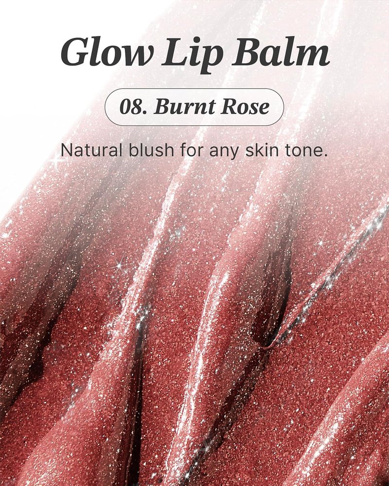 Glint Glow Lip Balm - Moisturizing Tinted Lip Treatment for Natural Shine | Burnt Rose, 0.1oz