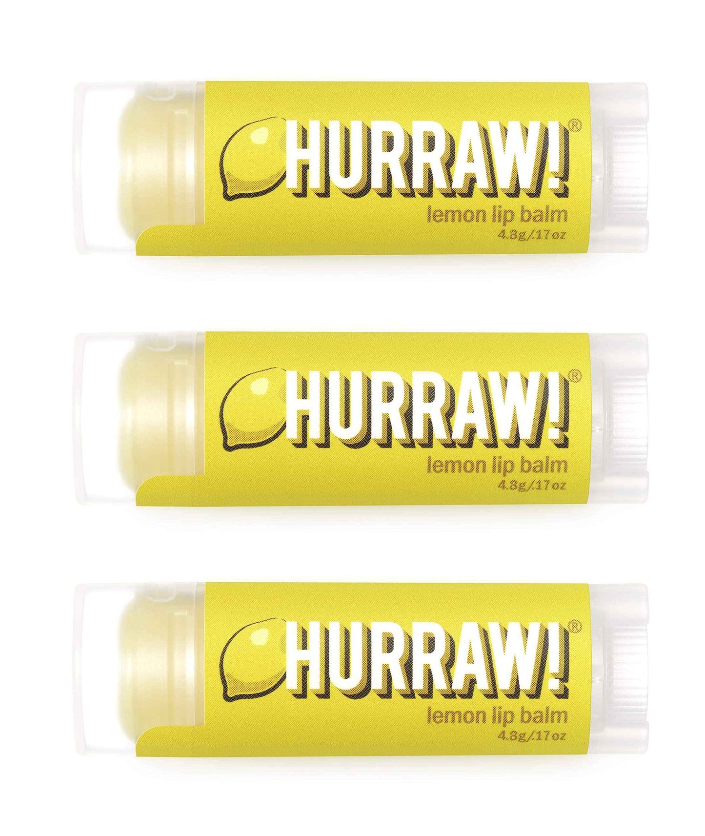 Hurraw! Lemon Lip Balm, 3 Pack: Organic, Certified Vegan, Cruelty and Gluten Free. Non-GMO, 100% Natural Ingredients. Bee, Shea, Soy and Palm Free. Made in USA