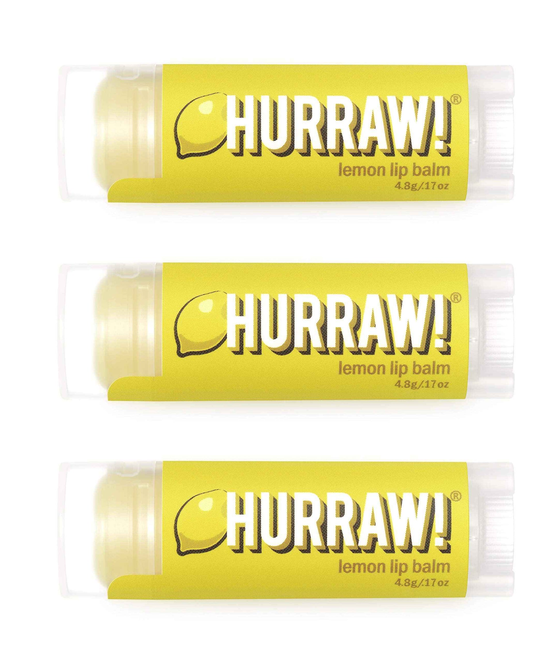 Hurraw! Lemon Lip Balm, 3 Pack: Organic, Certified Vegan, Cruelty and Gluten Free. Non-GMO, 100% Natural Ingredients. Bee, Shea, Soy and Palm Free. Made in USA