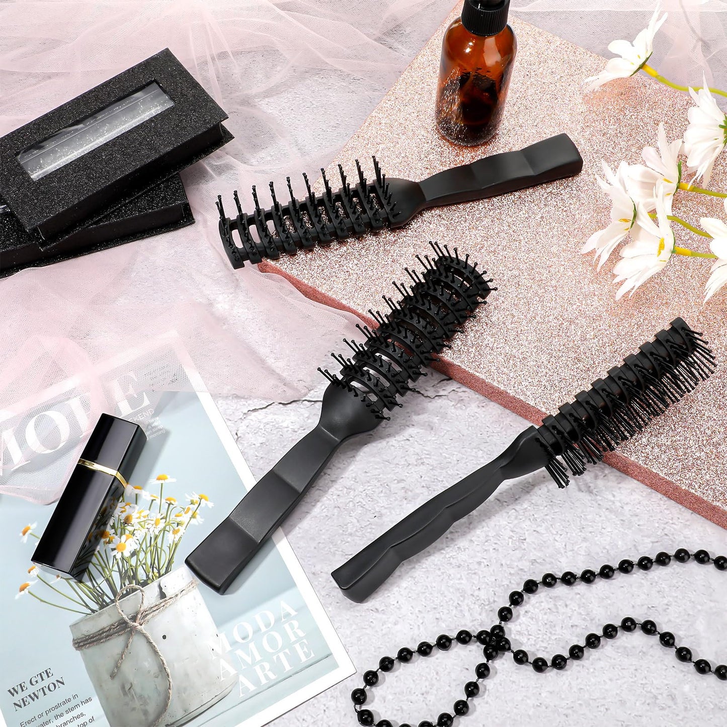Patelai 3 Pieces Vent Hair Brush for Men Women Black Plastic Styling Hair Brush Anti Static Bristles for Wet Short Curly Straight Hairs Blow, Drying Quickly, Speed Blow Pain-free Detangling Brushes