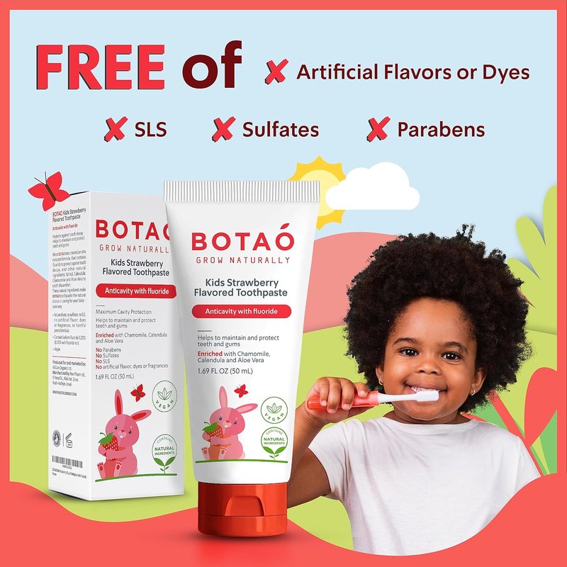 Kids Toothpaste - Natural Strawberry Anticavity Fluoride Formula | EWG Verified, Vegan, SLS Free, Safe to Swallow (3-Pack)