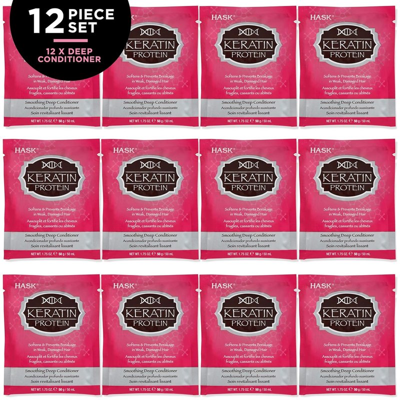 HASK Keratin Smoothing Deep Conditioner Treatments - Color Safe, Gluten-Free, Sulfate-Free | Pack of 12