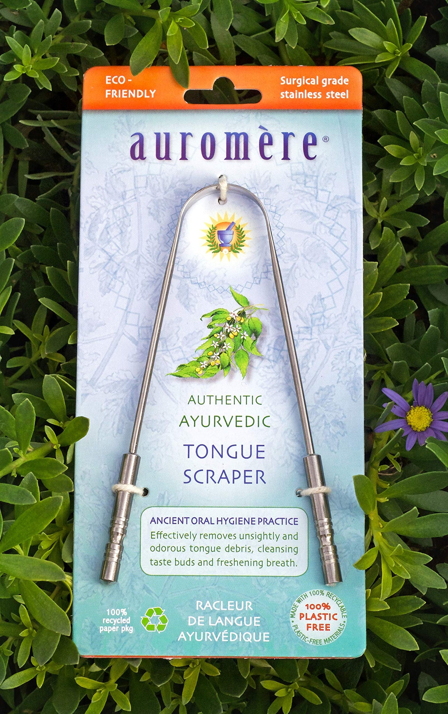 Auromere Tongue Cleaner, Ancient Oral Hygiene, Eco Friendly, Zero Waste, Stainless Steel, Eliminate Bad Breath (6 Pack)