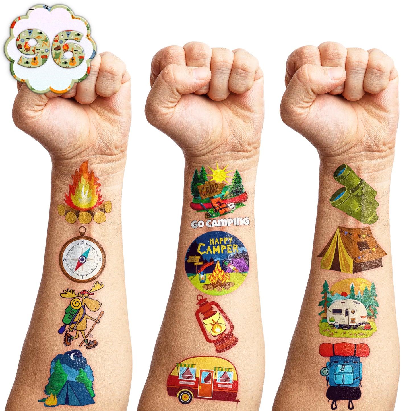 107 PCS Fire Camp Camping Temporary Tattoos Sticker for Kids