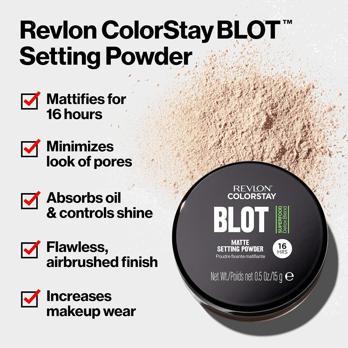 Revlon ColorStay Blot Powder - Mattifying Face Setting Powder | Blurs Imperfections & Reduces Pores, 0.5 Oz