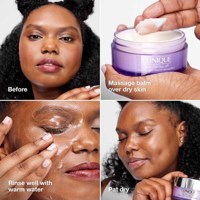 Clinique Take The Day Off Cleansing Balm Makeup Remover | Dissolves Face + Eye Makeup and Sunscreen | For All Skin Types, 1 ounce