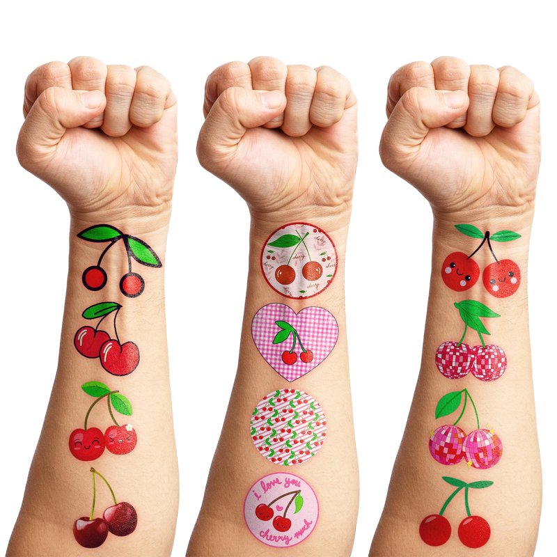 Generic 96 PCS Cute Cherry Tattoos Stickers Themed Fruit Birthday Party Decorations Supplies Favors Cherries Decor Cherry Print Gifts for Girls Boys School Classroom Prizes Rewards, Red