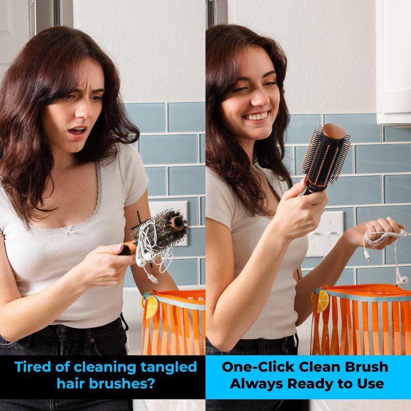 Shop LC Brown Self-Cleaning Hair Brush for Women | Retractable Bristle Detangler | Round Brush for Blow Out | Curly Straight Thick Hair | Compact Travel