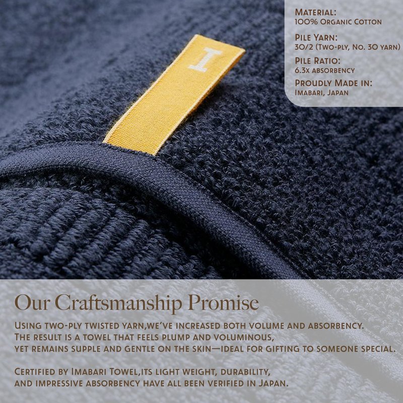Highly Absorbent Organic Cotton Washcloths, Soft & Durable Face Towels, Made in Japan, Oeko-Tex Class 1 Certified, 13.8 x 13.8 inch, Navy, Pack of 4 – Proof of Purity