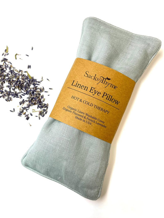 Sacksy Thyme Organic Linen Eye Pillow - Lavender & Flaxseed for Relaxation, Yoga, Stress Relief - Microwavable Heating Pad & Cool Compress - Made in USA - Gifts for Meditation - (Lavender)