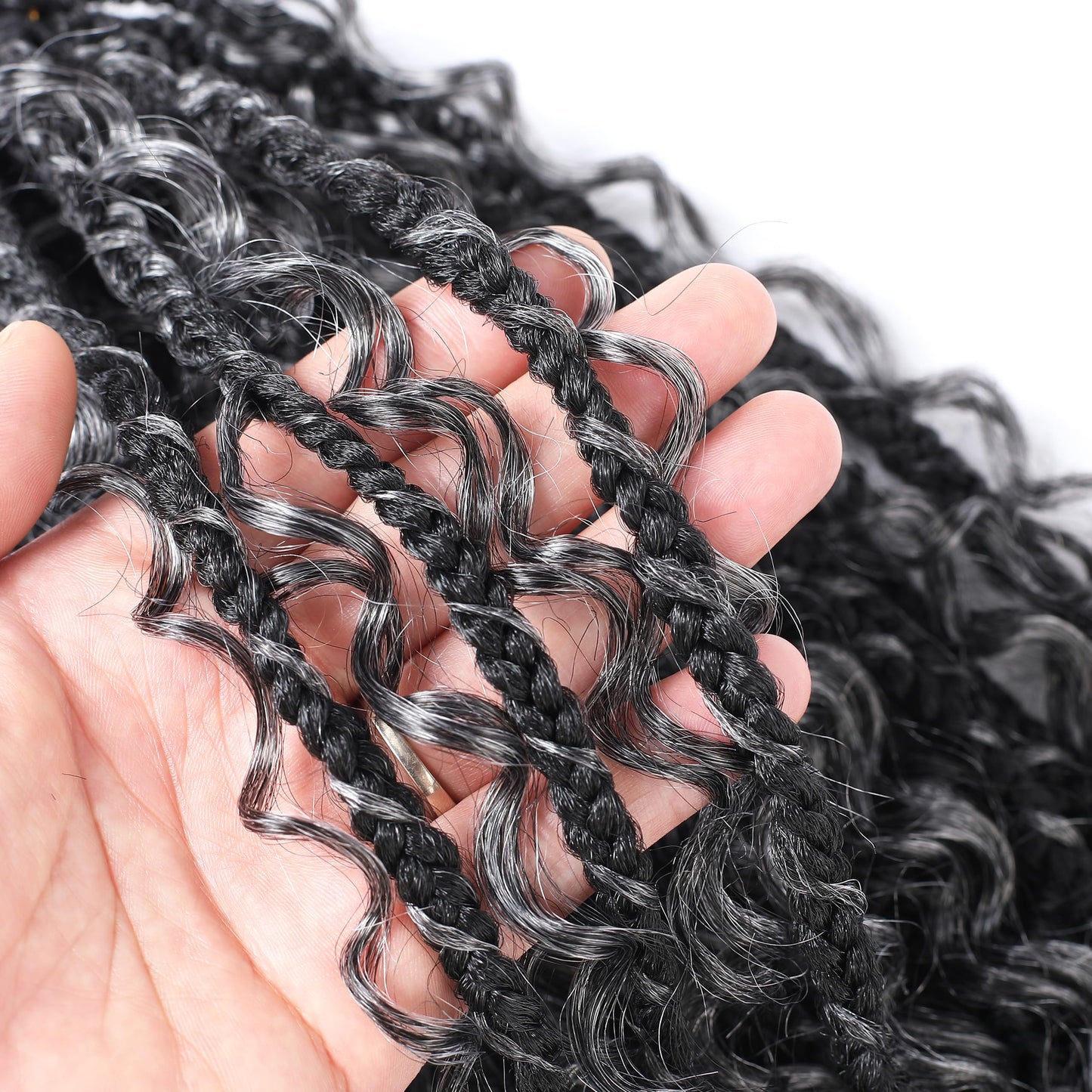 SALANNO Tornado Colorful Spirals Goddess Pre-looped Box Braid Extensions Crochet Hair for Black Women - Synthetic Boho Crochet Braids with Curly Ends(14inch, 9packs, 1B/Grey)