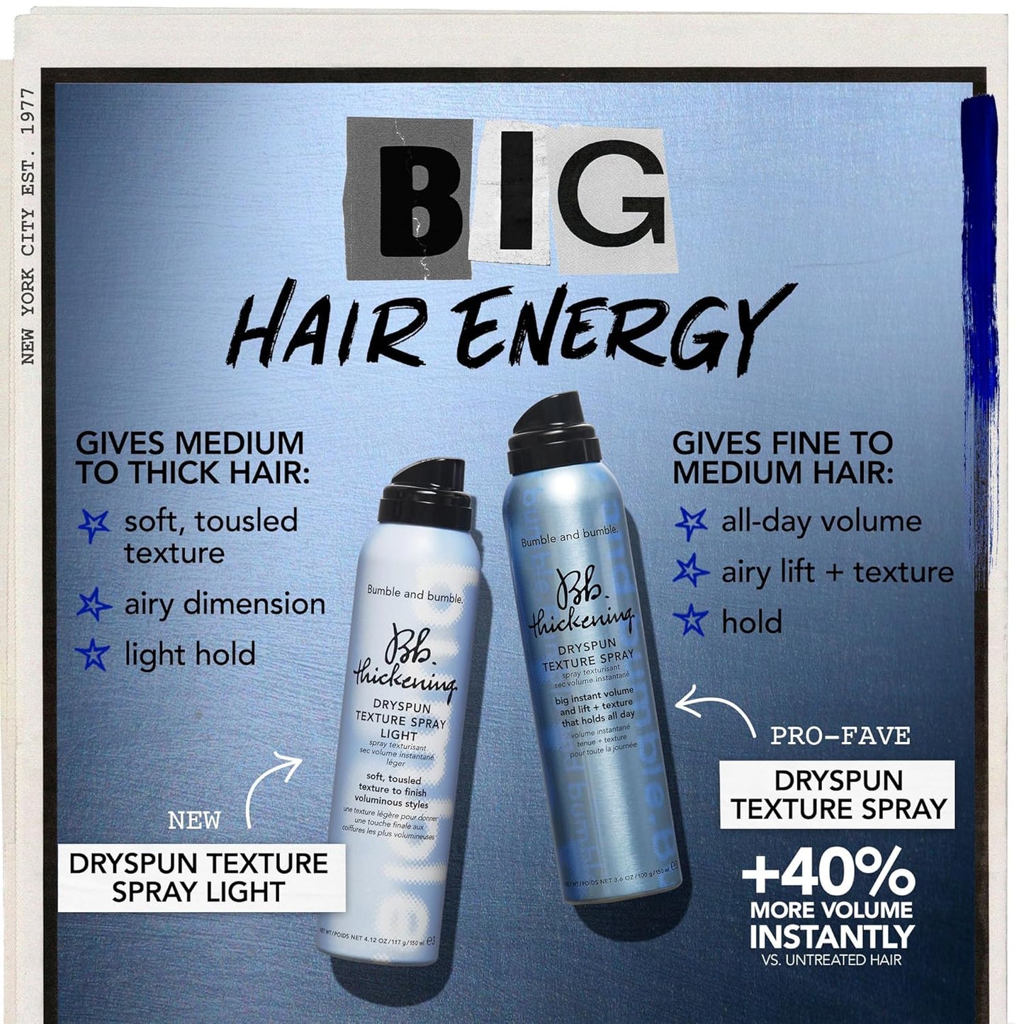Bumble and Bumble Thickening Dryspun Texture Spray - Adds Airy Dimension & Light Hold | For Medium to Thick Hair Types