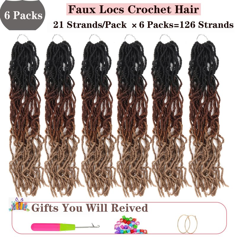 Faux Locs Crochet Hair 24 Inch,Soft Goddess Locs Crotchet Hair, 6 Packs Long Three Tone Locs Crochet Braids Pre looped Wavy Dreads Extensions Crotchet Braiding Hair(24”,T1B/30/27)