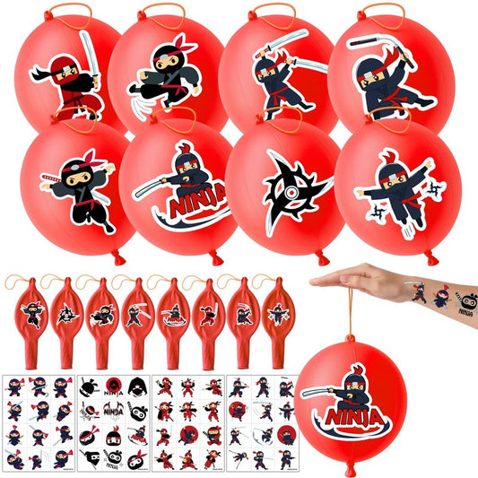 72 PCS Ninja Party Favors – 48 Pre-Cut Temporary Tattoos & 24 Ninja Punch Balloons Themed Birthday Party Decorations Supplies Favors Gifts, Goodie Bag Fillers, Classroom Rewards