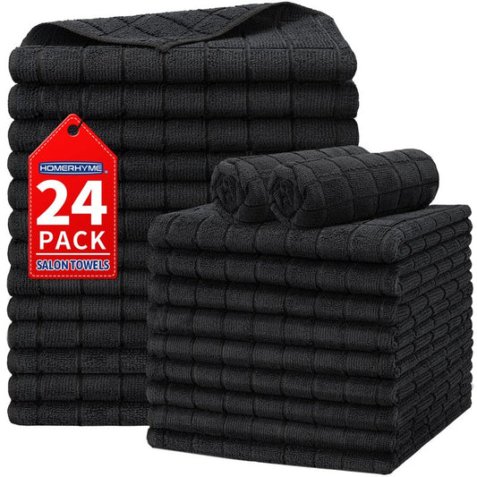 HOMERHYME Salon Towels, 24 Pack Black Hand Towels for Bathroom, 16 x 27 Inches Bulk Quick Dry Absorbent Microfiber Hair Towel, Bathroom Towels for Gym Spa Barber Pedicure Makeup & Beauty