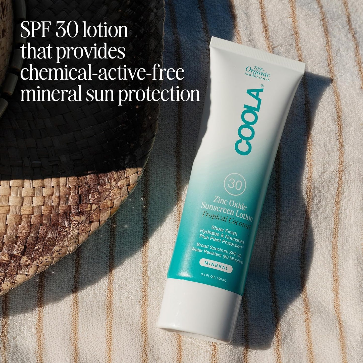 COOLA Organic Mineral Sunscreen - Broad Spectrum SPF 30 Body Lotion | Tropical Coconut Scent for Daily Skin Protection