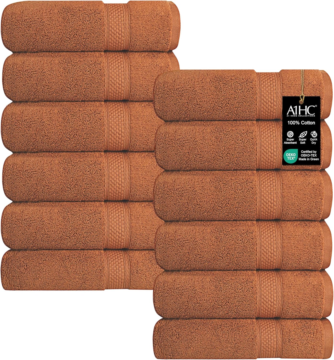 Ultra Soft Wash Cloths Set - 100% Ring Spun Cotton, Quick Dry & Highly Absorbent | 12 Piece, 13x13 Inches, Burnt Caramel