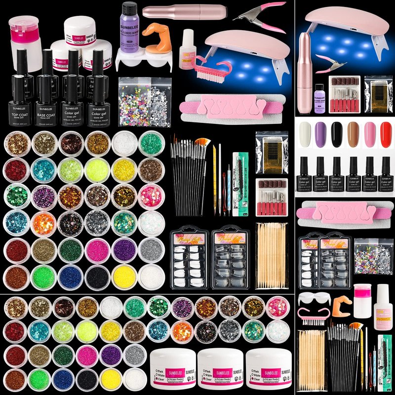 Complete Acrylic Nail Kit with UV LED Light & Drill - All-in-One DIY Manicure Starter Set with 6 Gel Polishes & 36 Glitters - Salon-Quality Nail Art Supplies for Beginners & Home Spa