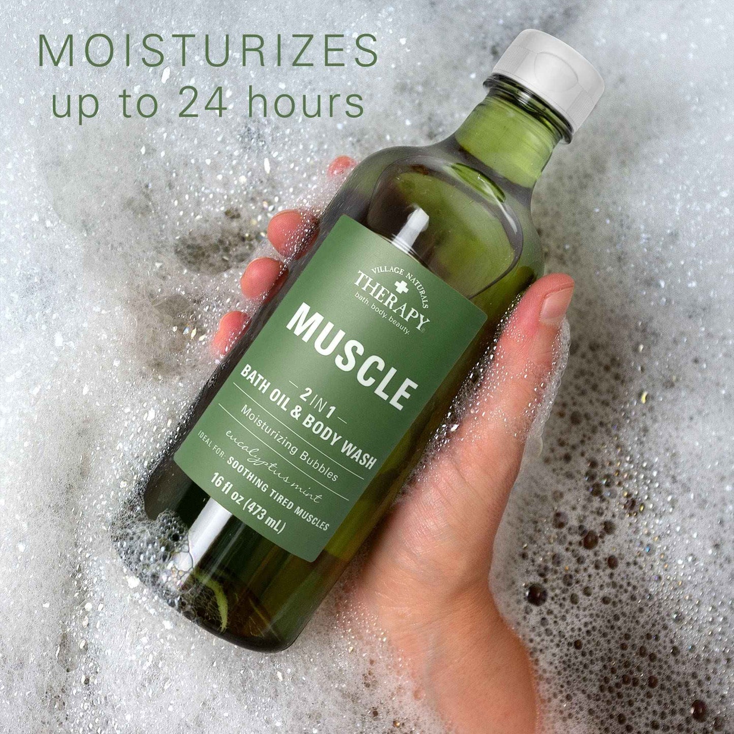 Village Naturals Therapy Muscle Foaming Bath Oil and Body Wash 16 oz. 2 pack, Green, 16 oz