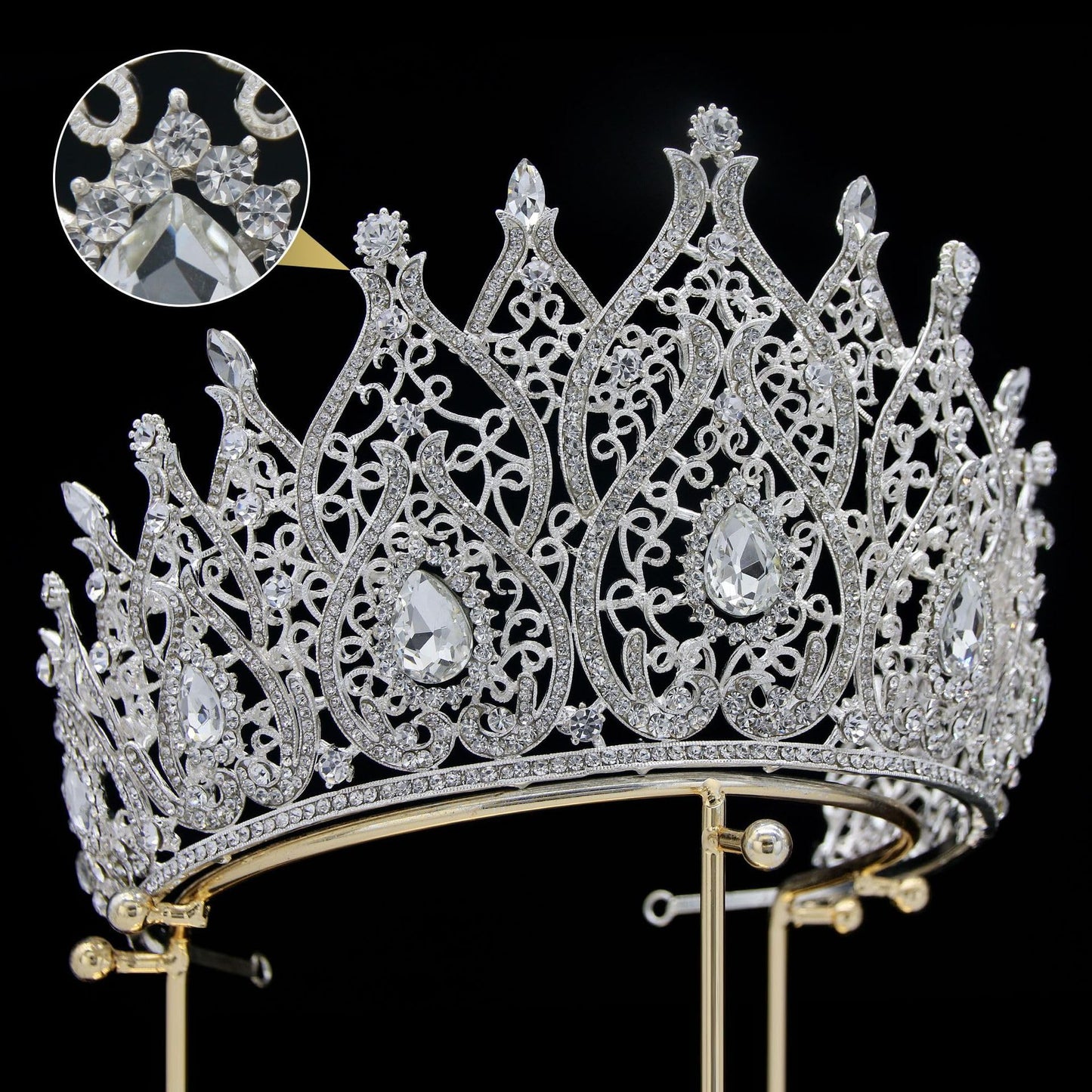 Silver Rhinestone Tiara for Women Wedding Pageant Prom Quinceanera