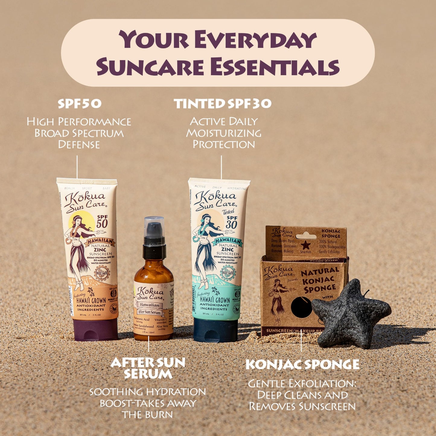 Kokua Sun Care Hawaiian Sunscreen Reef Safe SPF 50 | 3 oz | Zinc Oxide | Mineral Sunscreen | Face & Body | Moisturizing Sun Protection | Water Resistant | Chemical Free | Natural Ingredients