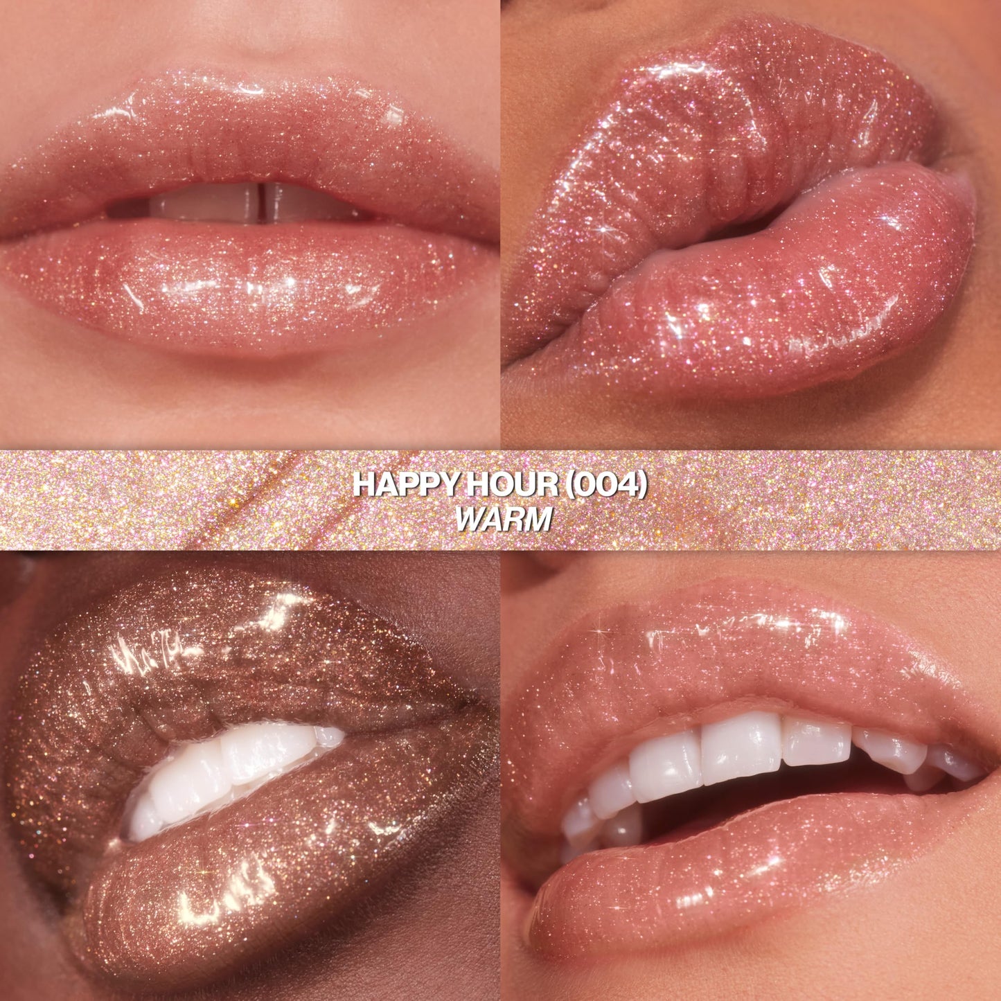 REVLON Super Lustrous Glimmer Gloss, Non-Sticky Hydrating Lip Gloss, High-Shine Sheer Shimmery Finish, Plant-Based Glitter, 004 Happy Hour, 0.13 fl oz
