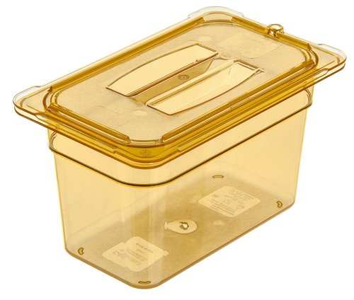 Carlisle FoodService Products 10490U13 StorPlus High Heat Universal Handled Food Pan Lid, Quarter Size, Amber