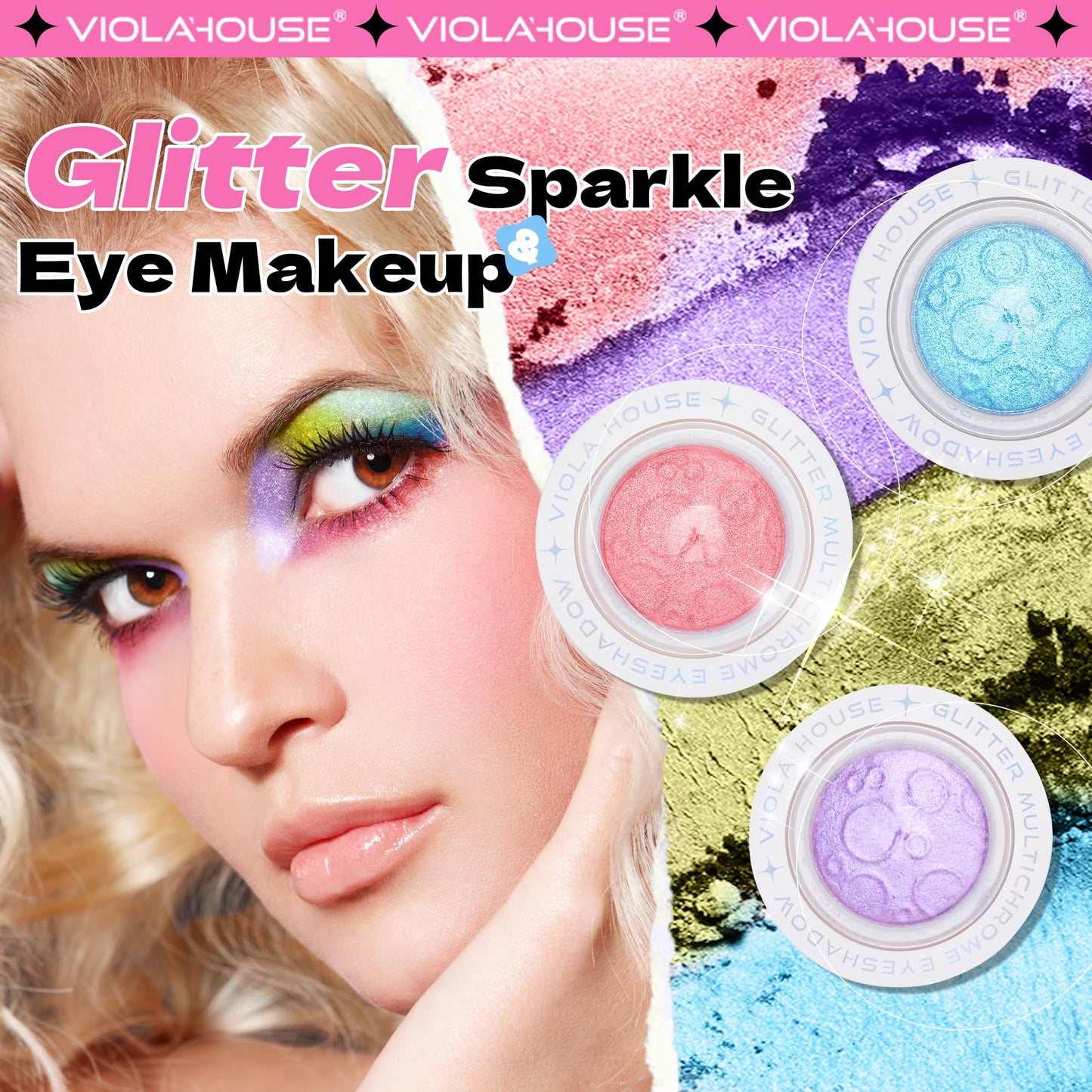VIOLA HOUSE Glitter Eyeshadow Palette, Holographic Shimmer Eye Shadow,Multichrome Metallic Eye Makeup Pigment, Vegan & Cruelty-Free, Long-Lasting, Unique Planet Design3g/0.1oz(Silver)