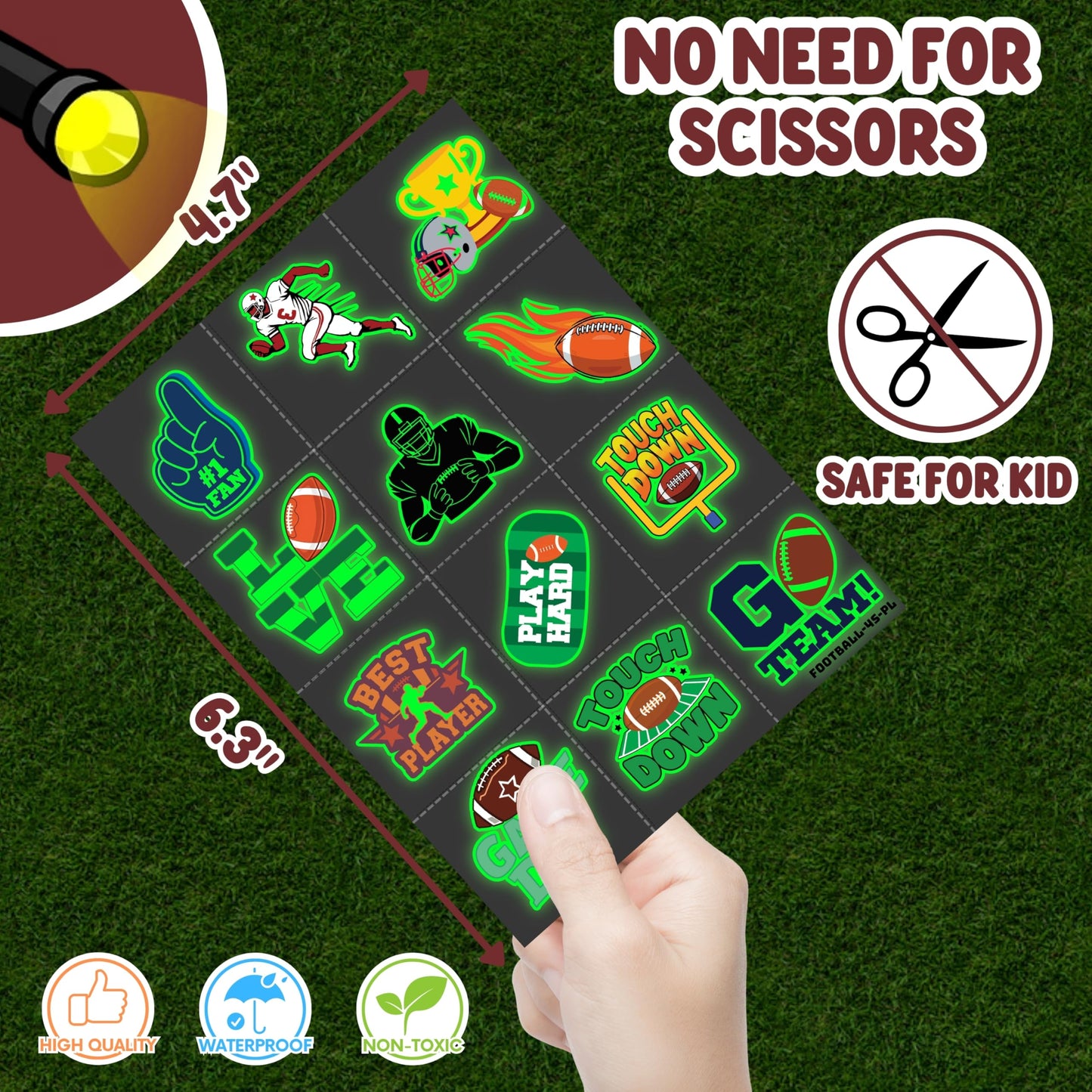 72 PCS Football Party Favors – 48 PCS Tattoos & 24 PCS LED Finger Lights Combo – Birthday Goodie Bag Fillers, Party Supplies, Gifts Light Up Toys Glow In The Dark for Boys and Girls (Football)