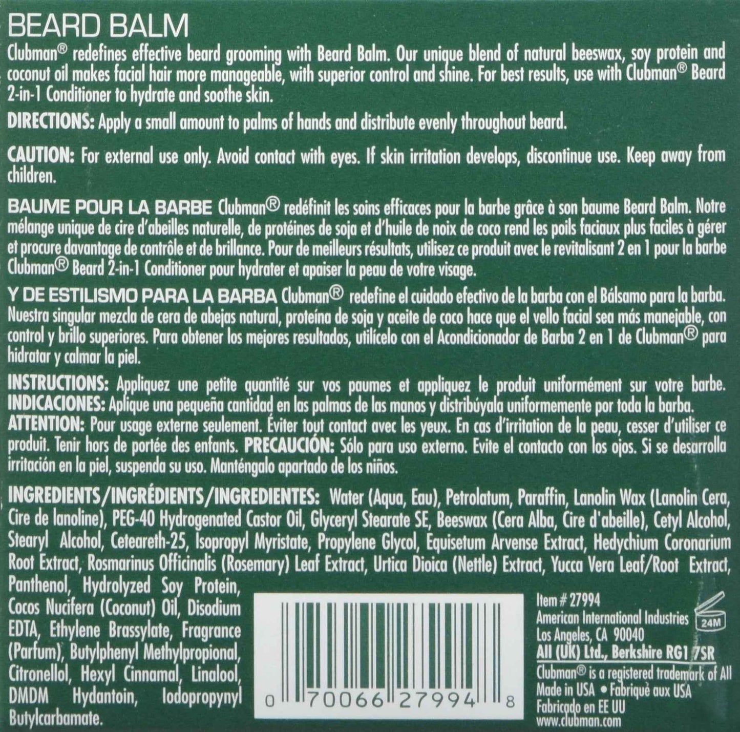 Clubman Pinaud Beard Balm, 2 oz (Pack of 2)