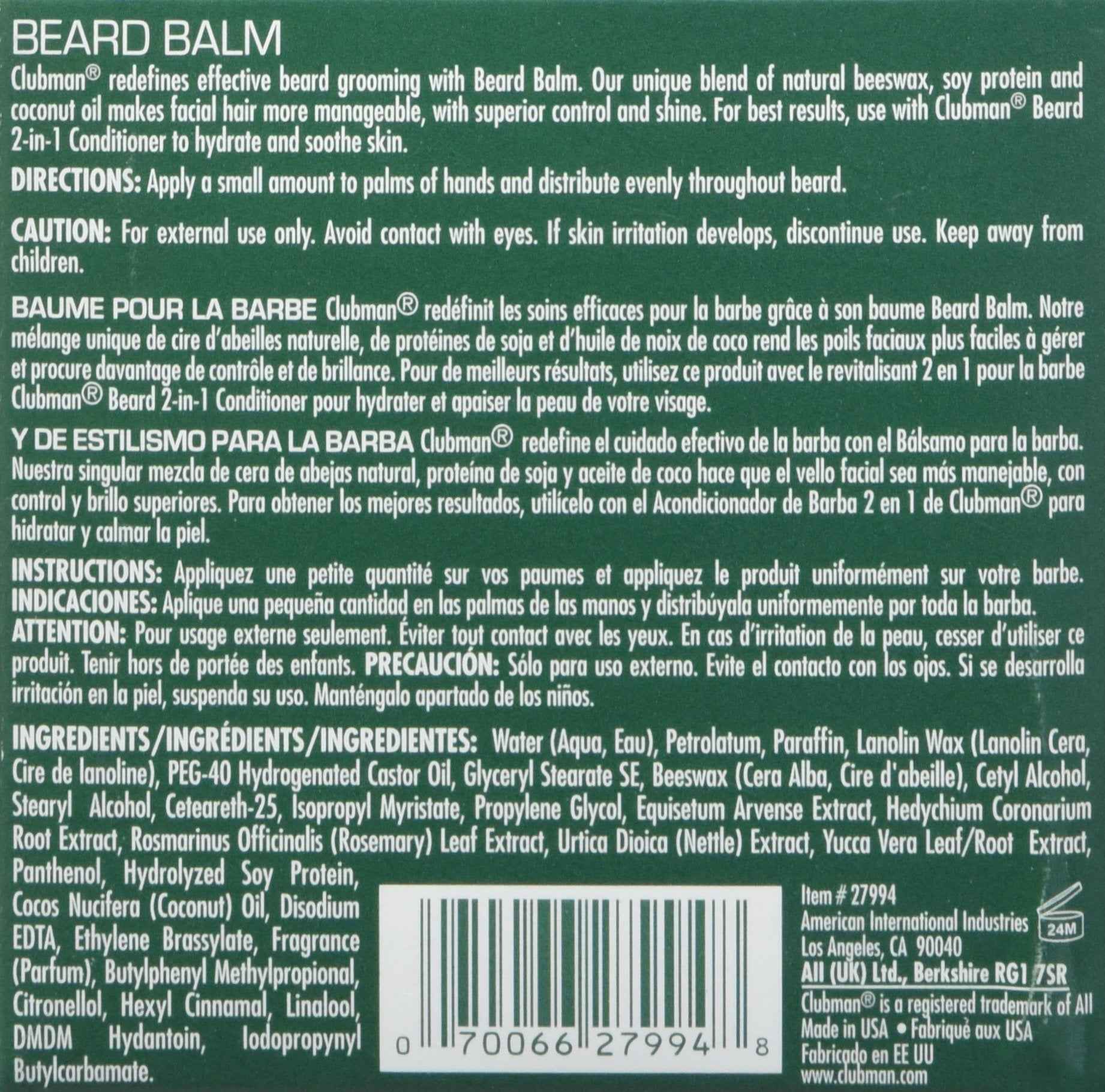 Clubman Pinaud Beard Balm, 2 oz (Pack of 2)