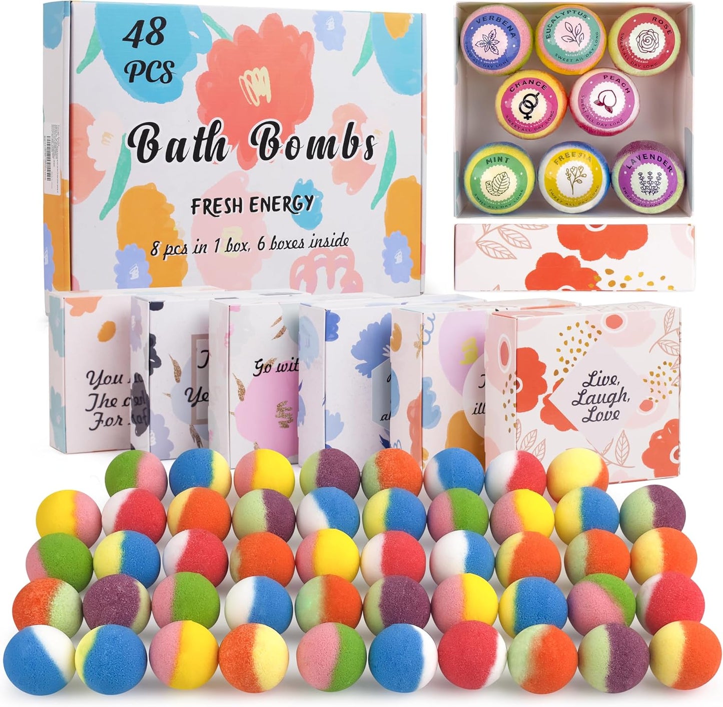 Natural & Organic Bath Bombs Gift Set - 48 Relaxing Bath Bombs with Essential Oils | Perfect for Women & Kids, Ideal for Special Occasions