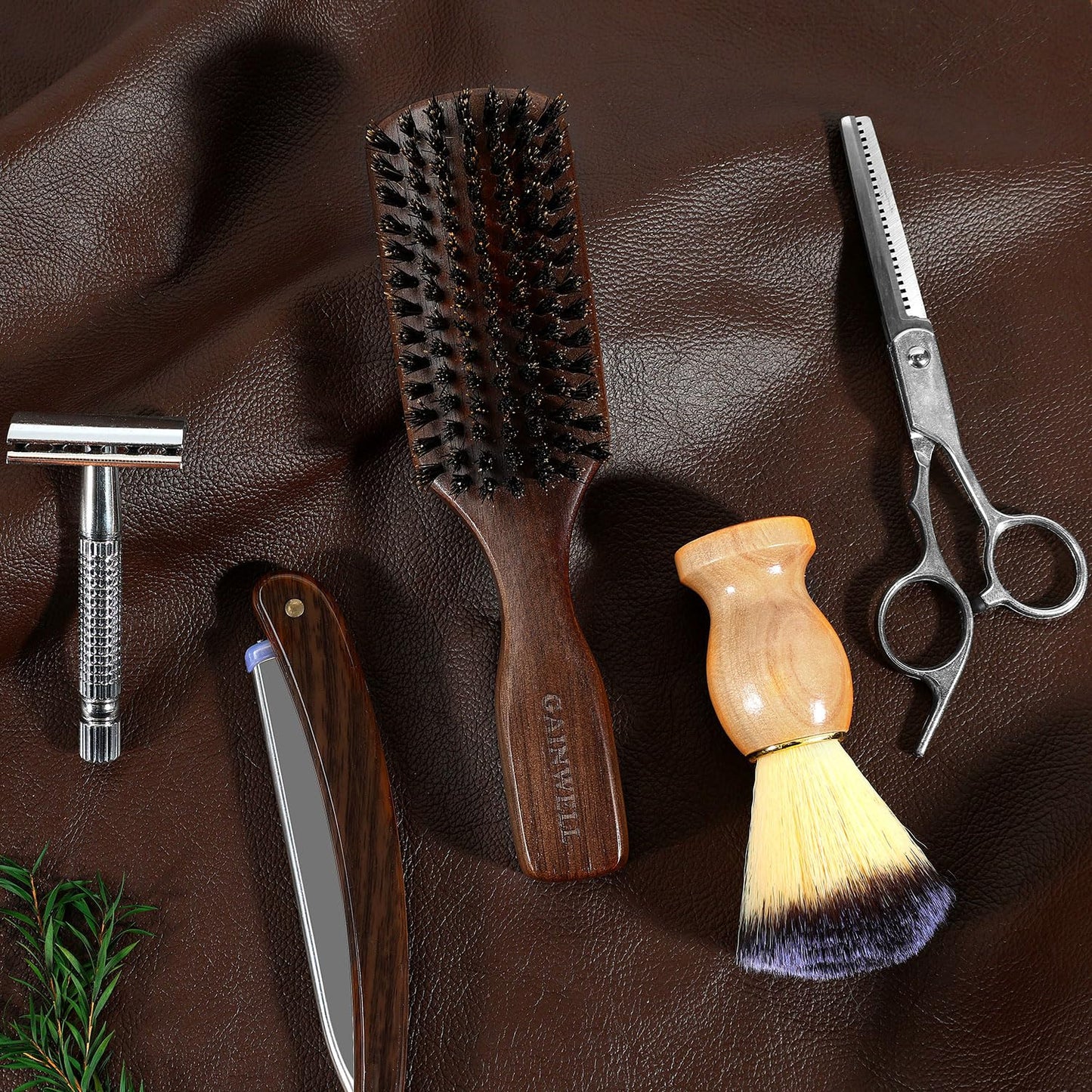 GAINWELL Wild Boar Bristle Hair Brush for Men, Slick Back Hair Brush with Stiff Boar Bristles for Thick Hair, Natural Black Walnut Wooden Handle Hairbrush, Beard Mustache Brush - Large